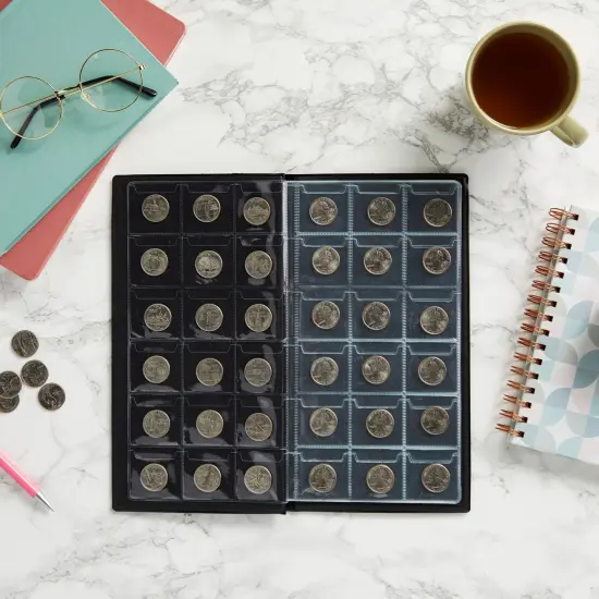 2 Pack Coin Collection Album, Holds Up To 180 Coins Each (6.5 x 11.4 inch, 10 Currency Pages, Dark Blue) {2}