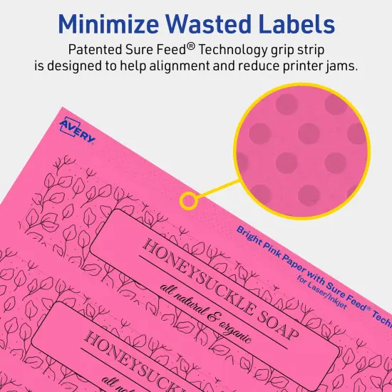 Avery Bright Pink Paper Labels, 1.5" x 7.5" Rectangle {4}