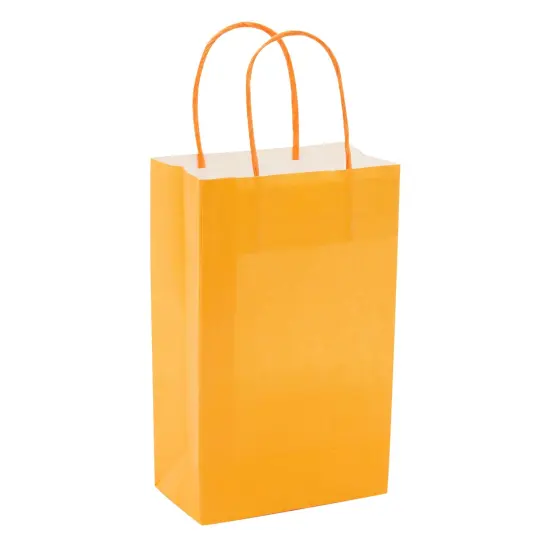 BLUE PANDA 25-Pack Orange Gift Bags with Handles, 5.5x3.2x9-Inch Paper Goodie Bags for Party Favors and Treats, Birthday Party Supplies {6}