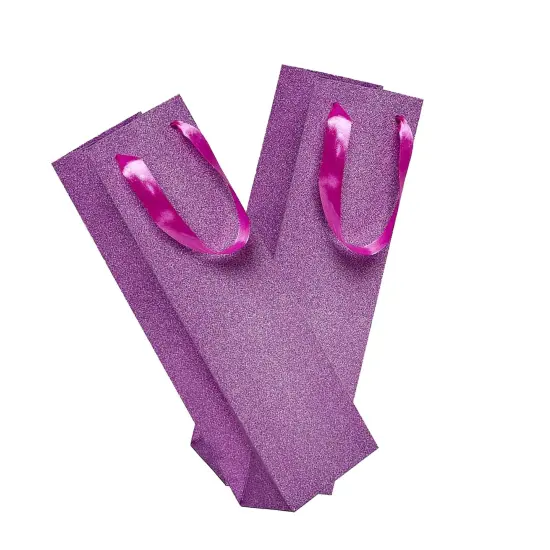4 1/8'' x 4 1/8'' x 14 1/4'' Glitter Grain Bags for Upscale Wine Presentation Purple {5}