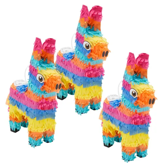 3 Pack Mini Donkey Pinata for Birthday Party, Mexican Pinata for Cinco de Mayo Fiesta Supplies (5.5 x 9.25 x 2.15 In) Multicolor {1}