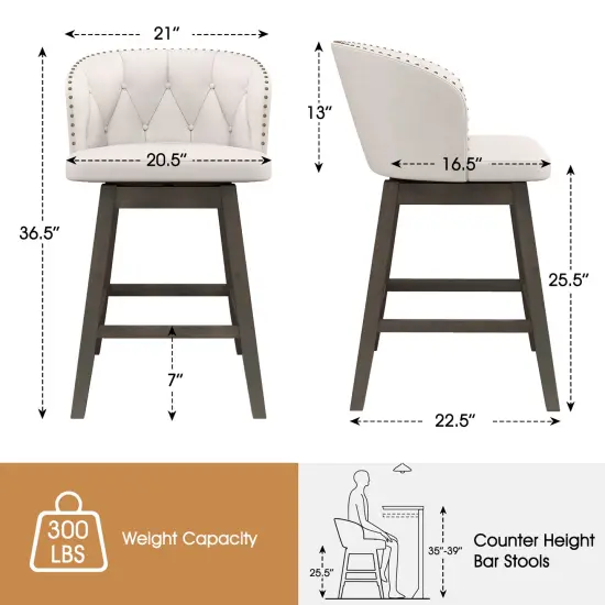 Fabric Upholstered Counter Height Bar Stools, Set of 2 with Padded Seat and Footrest Beige {4}