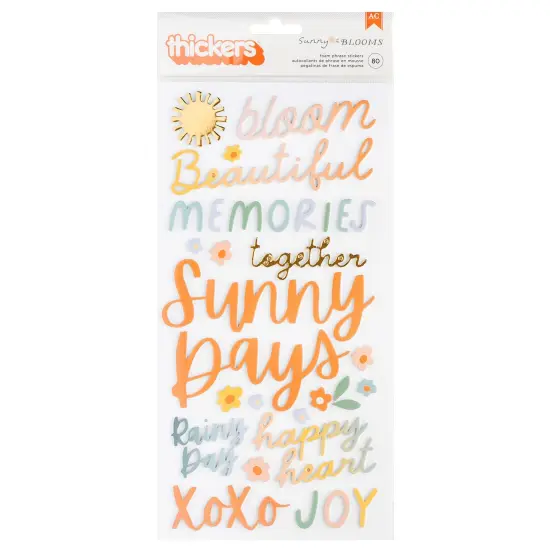 Pebbles Sunny Bloom Thickers Stickers 80/Pkg-Phrase, Gold Foil Foam {1}