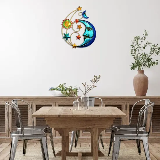 Summer Metal Sun Outdoor Wall Art Decor, Large Size 17'' Sun Face Metal Wall Sculpture with Moon & Stars for Home Wall Decoration Living Room, Bedroom, Outside Decor for Yard, Patio, Garden Fence Deck Pool {2}