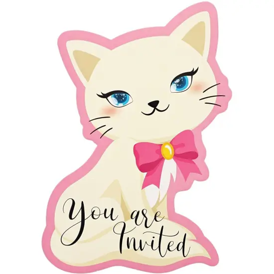 Cat Birthday Party Invitations with Envelopes (5 x 7 in, 36 Pack) Pink {7}