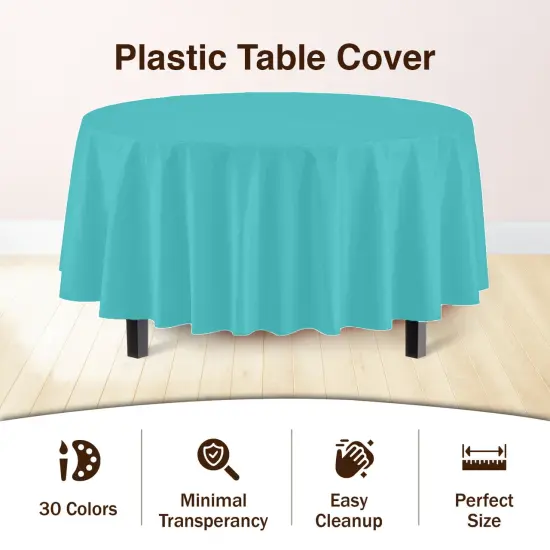 Exquisite Disposable Round Plastic Tablecloths &ndash; 6 Pack 84" Disposable Table Cloths &ndash; Indoor/Outdoor Party Tablecloth &ndash; Round Plastic Table Cover for Events & Party Supplies Aqua {4}