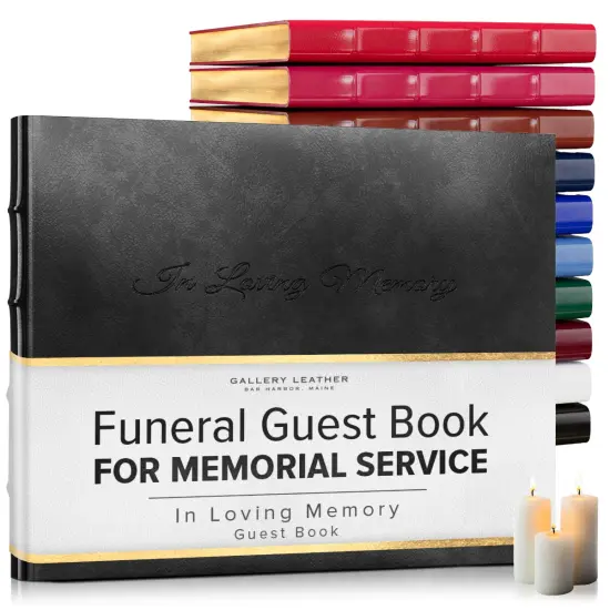 Gallery Leather Guest Book Funeral, In Loving Memory, Memorial, 192 Lined Pages, Bonded Leather, Hardcover Acadia Malibu {2}