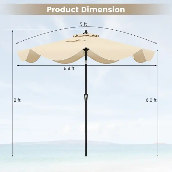 9 FT Outdoor Patio Umbrella with Crank Handle, Push Button Tilt, UV-Resistant Canopy for Sun Protection Beige {4}