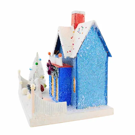 Cody Foster 9.75 In Confetti Cottage Christmas Putz House , Christmas Decor Village House Putz Blue {3}
