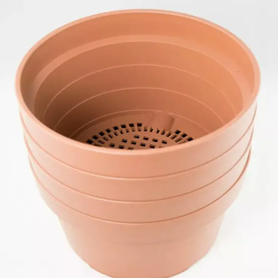 4 Tan Japanese Heavy Duty Round Plastic Bonsai, Succulent Pot 8.25"x 8.25"x 4.5" {1}