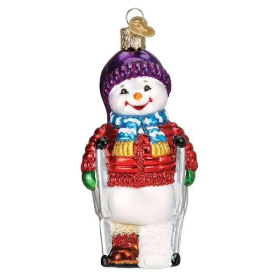 Old World Christmas 4.5 Inch Snowman On Crutches Tree Ornament , Broken Cast Multicolored {1}