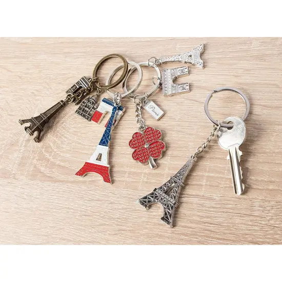 6 Pack Paris Keychain Souvenir Gifts, France Souvenir Gift, Key Rings with Eiffel Tower, French Flag, and Arc de Triomphe Multicolor {2}