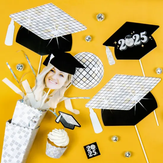 Big Dot of Happiness Disco Grad - Cupcake Decoration - 2025 Groovy Graduation Party Cupcake Wrappers and Treat Picks Kit - Set of 24 {3}