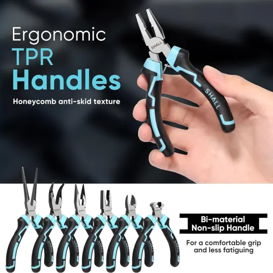 Mini Pliers Set, 6-Piece Small Pliers Tool Set Includes Needle Nose, Long Nose, Bent Nose, Diagonal, End Cutting and Linesman for Making Crafts, Electronic Repairing & Jewelry with Pouch {3}