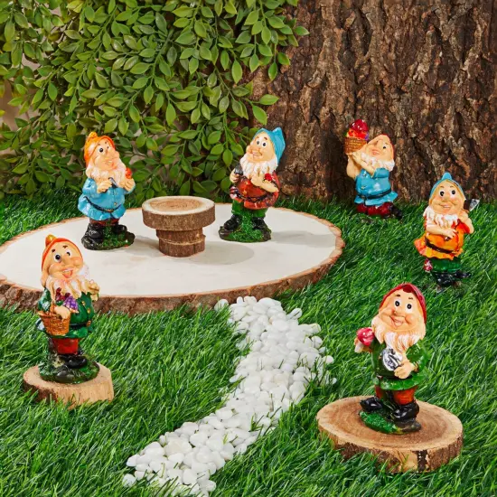 Set of 6 Garden Gnomes for Fairy Garden - 4 Inch Resin Statue Figurines for Home and Spring Yard Decor - Outdoor Patio Decorations {2}