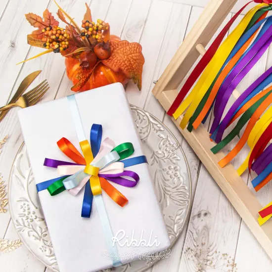 Rainbow Satin Ribbon 3/8 Inch x 12 Rolls Total 60 Yards- Colorful Ribbon for Gift Wrapping Craft Party Decoration Baby Shower Wedding {6}