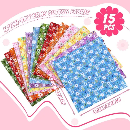 15 Pcs 20 x 20 Inch Cotton Fabric Floral Square Quilting {2}