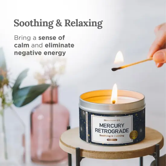 Magnificent 101 Long Lasting Mercury Retrograde Smudge Tin Candle | 6 Oz - 35 Hour Burn | Made of Soy Wax with Sage, Lemongrass, Lavender, Bergamot for Relaxation, Chakra Healing & Manifestation Multicolor {4}