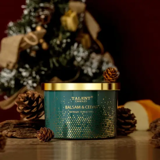 Christmas Candles, Large 3 Wick Jar Candles, Christmas Pine Scented Candles Gifts for Women, Christmas Gift Ideas with Soy Wax Candles, Balsam & Cedarwood {5}