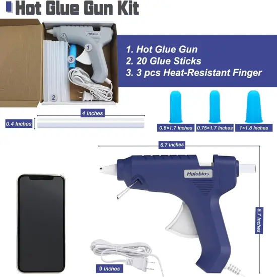 Hot Glue Gun with 20 Glue Sticks, Halobios Fast Preheating Glue Gun Hot Melt Glue Gun and Stick Set, Hot Glue Gun Full Size for Making Decoration School DIY Crafts Projects Home Repairs (40W Blue) {3}