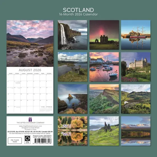 The Gifted Stationary 2026 Square Wall Calendar, Scotland, 16-Month Scenic Britain Theme Hanging Calendar with 180 Reminder Stickers, Month Planner for Home, or Creative Spaces, 12x12 In Multicolor {4}