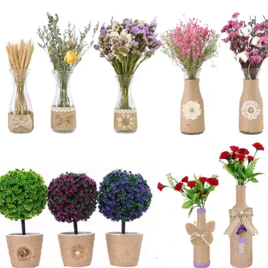 GUIFIER 30 PCS Burlap Flower Set,with 24 Handmade Burlap Flowers and Burlap Bow, 5 Burlap Lace Ribbon Rolls,1 Twine Glue Point Burlap Jute Ribbon for Wedding Party Decor Home Embellishment DIY Crafts {2}