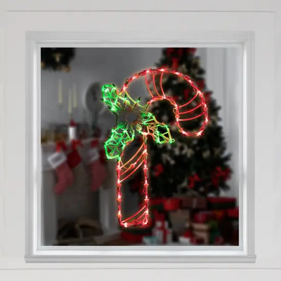 Northlight 18" Lighted Candy Cane with Holly Christmas Window Silhouette Decoration White {4}