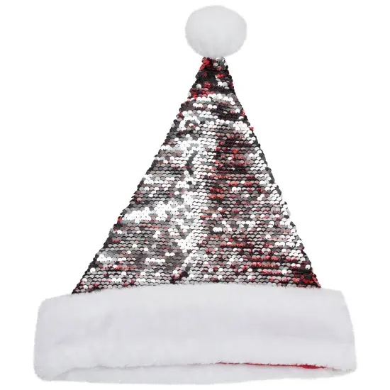 Northlight 15" Red and Silver Reversible Sequined Christmas Santa Hat with Faux Fur Cuff {7}