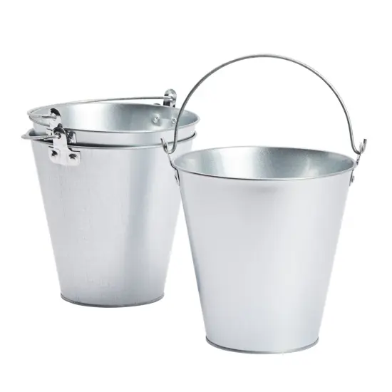 3 Pack Galvanized Metal Ice Buckets for Parties, 7 Inch Tin Pails with Handles for Beer, Wine, Champagne, Home Decor, Table Centerpieces, Wedding Decorations, (100 Oz) Silver {1}