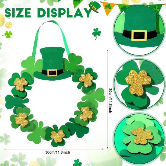 St. Patrick's Day Shamrock Door Wreath Shamrocks Wooden Hanging Sign Lucky Irish Ornament Wood Wreath {3}