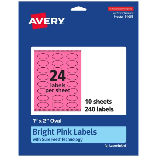 Avery Bright Pink Paper Labels, 1" x 2" Oval {7}