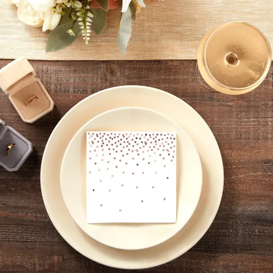 100-Pack Rose Gold Cocktail Napkins - Polka Dot Disposable Paper Napkins for Wedding Reception, Bridal Shower (3-Ply, 5x5 In) {5}