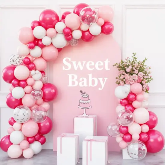 12 Inch Hot Pink White Balloons (	Hot Pink White) {6}