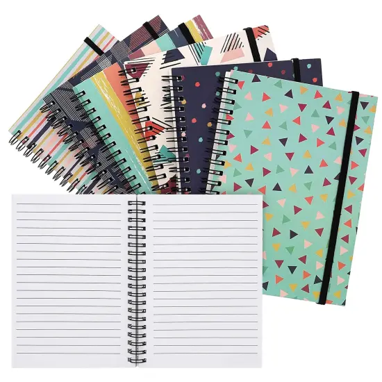 6 Pack 5x7 Spiral Notebooks with Pocket - Small Lined Journals with Elastic Closure for School, Work (6 Designs) Multicolor {1}