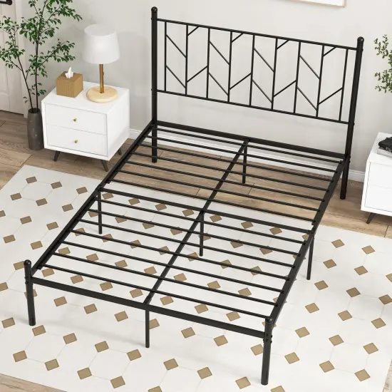 Metal Platform Bed Frame with Sturdy Slat Support, Full/Queen Size {3}