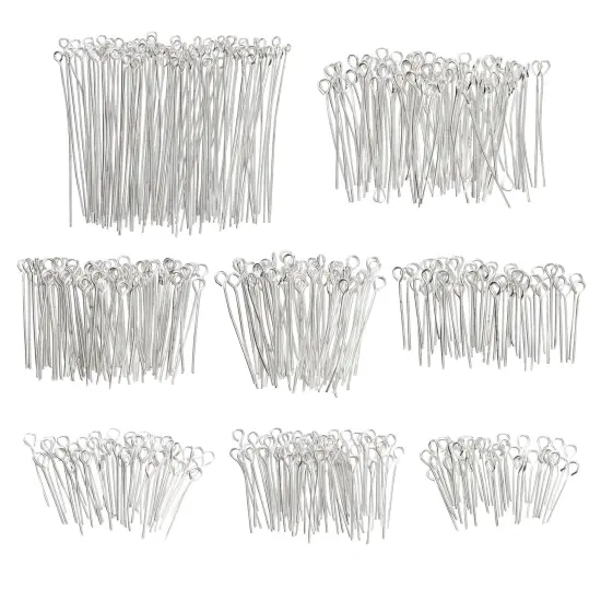 1200 Pieces Eye Pins for Jewelry Making, Bulk 20-Gauge Hooks for DIY Earrings, 8 Assorted Lengths (Silver) {1}
