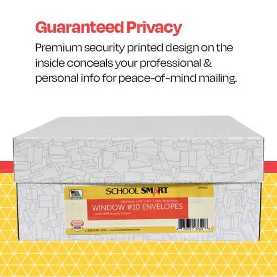 School Smart Kwik-Tak Security Window Envelope, No. 10, White, Box of 500 {5}