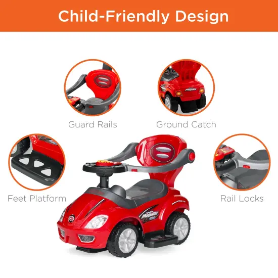 Best Choice Products 3-in-1 Kids Push and Pedal Toddler Ride On Wagon Play Toy Stroller w/ Sounds, Handle, Horn Red {3}