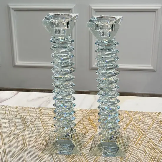 Stacked Design Crystal Candlesticks Set Blue {4}