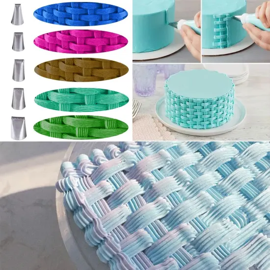 Basketweave Piping Tip Set, Stainless Steel Half Row Braided Flower Mouth Nozzles {2}