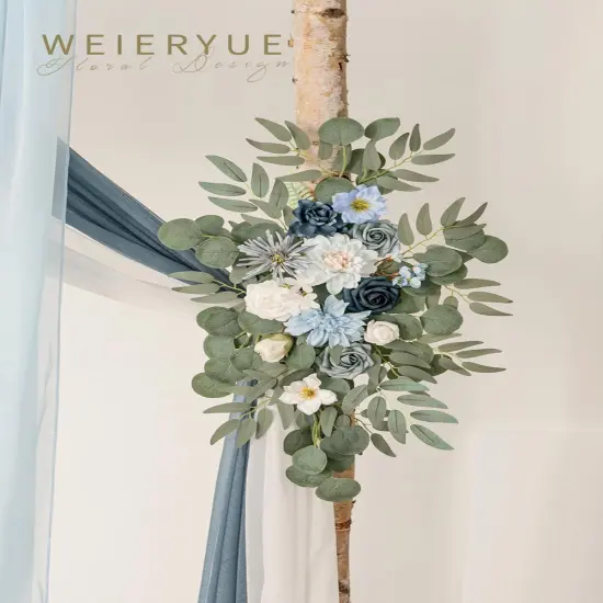 Blue Ceremony Arbor Reception Backdrop Rose Floral Decorations. {4}