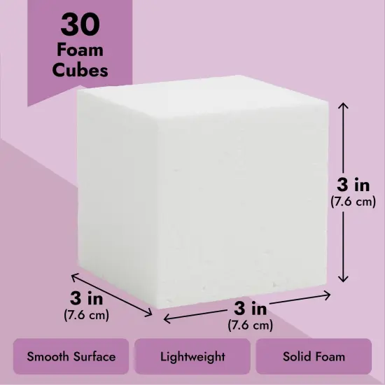 30 Pack Foam Craft Blocks for Modeling, 3 Inch Mini Square Cubes for Sculpting, School Projects (White Polystrene) {4}