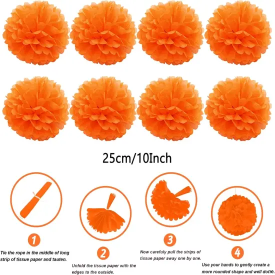 Party Decorations, 41 Pcs Orange Papar Fans Pompoms Garlands, Banner String Tissue Paper Tassel for Halloween New Years Spring Festival Wedding Birthday Party {3}