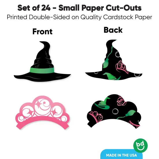 Big Dot of Happiness Witch Small Paper Cutouts, DIY Birthday or Halloween Decor Craft for Girls, Green Witch Hat & Pink Crown Shaped Cut-Outs - 24 Ct {5}
