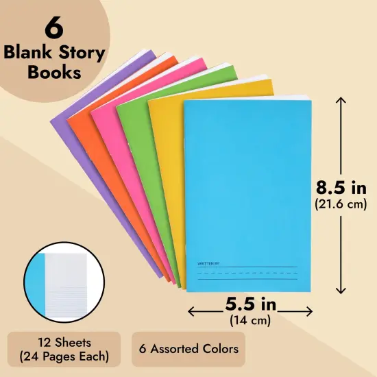 6 Pack of Blank Books for Kids to Write Stories, Make your Own Comic, Journal, or Book, Paperback (6 Colors, 12 Sheets/24 Pages, 5.5x8.5 in) White {4}