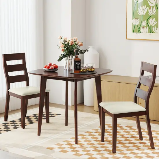 3-Piece Dining Table Set with Wooden Square Kitchen Table and 2 Chairs-Walnut {6}