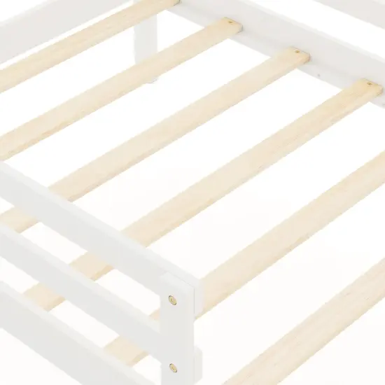 Wooden Twin House Bed with Storage Drawers Blackboard and Guardrails for Kids White {6}