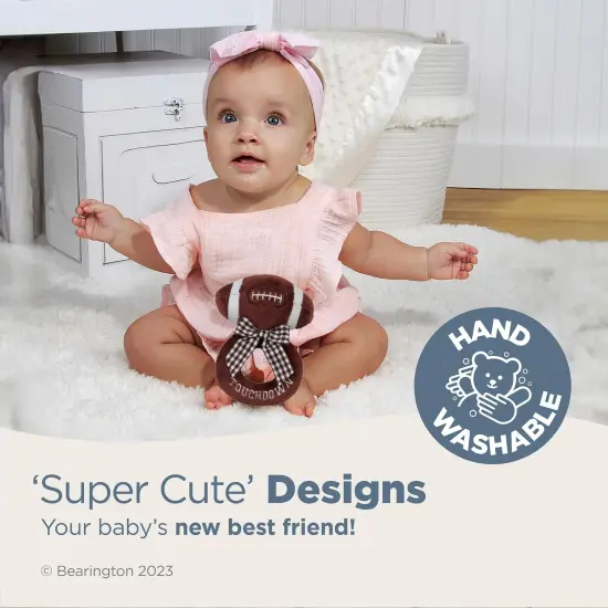 Bearington Baby Touchdown, 5.5 Inch Plush Stuffed Baby Football Soft Ring Rattle, For Ages 0-14 Brown {3}