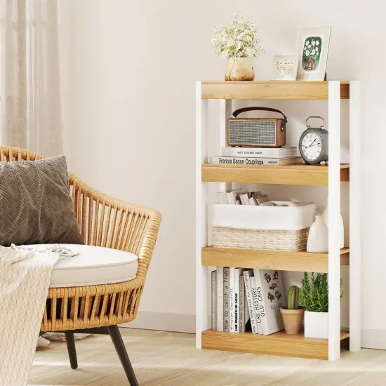 4 Tier Bookshelf Wooden Bookcase with Dual Anti-Tipping Kits Perfect for Living Rooms, Bedrooms Or Studies Natural {6}