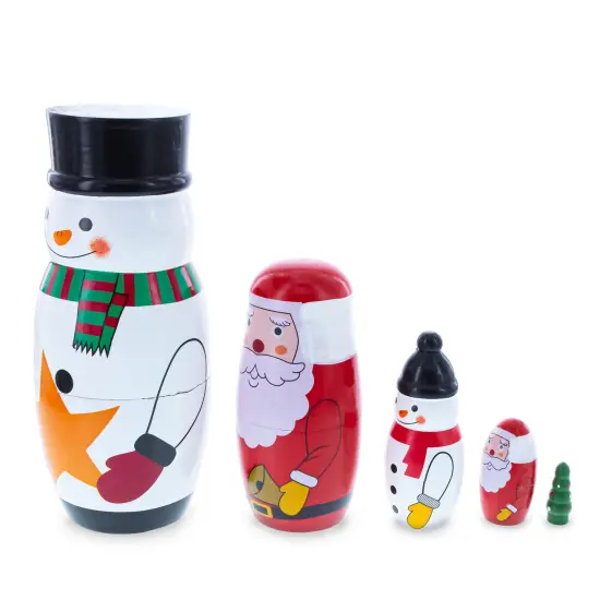 Santa, Snowman & Christmas Tree Wooden Nesting Dolls 5 Inches {5}